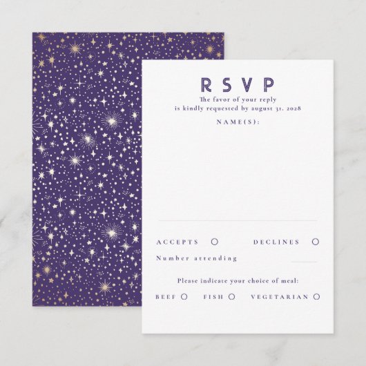Gold Foil Stars Mariage moderne RSVP (Devant / Derrière)