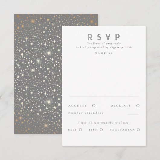 Gold Foil Stars Mariage moderne RSVP (Devant / Derrière)
