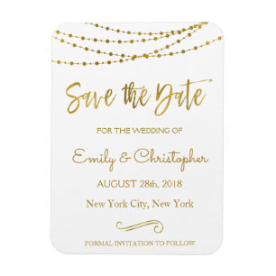 Gold Foil String Lights en Script Sla de datum op Magneet