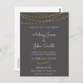 Gold Foil String Lights en Script Wedding Briefkaart (Voorkant / Achterkant)