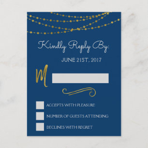 Gold Foil String Lights & Script RSVP Reply Kaart