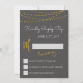 Gold Foil String Lights & Script RSVP Reply Kaart (Voorkant)
