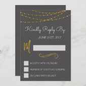 Gold Foil String Lights & Script RSVP Reply Kaart (Voorkant / Achterkant)