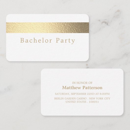 Gold Foil Stripe, Bachelor Party Ticket Invitation (Devant / Derrière)