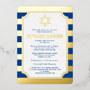 Gold Foil Striped Bar Mitzvah Invitation avec Star
