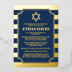 Gold Foil Striped Bar Mitzvah Invite with Star Folie Uitnodiging