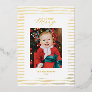 Gold Foil striped so very Merry Photo Holiday Card Folie Feestdagenkaart