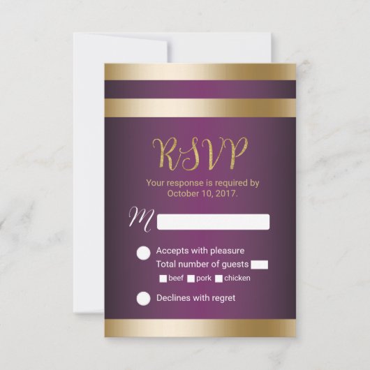 Gold Foil Stripes Élégant Mariage violet RSVP (Devant)