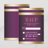 Gold Foil Stripes Élégant Mariage violet RSVP (Devant / Derrière)