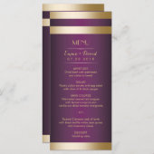 Gold Foil Stripes Élégant Purple Mariage Menu (Devant / Derrière)