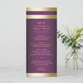 Gold Foil Stripes Élégant Purple Mariage Menu (Debout devant)