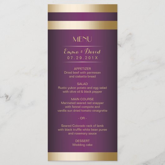 Gold Foil Stripes Élégant Purple Mariage Menu (Devant)