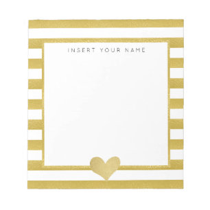 Gold Foil Stripes & Heart Notitieblok 5,5 x 6 inch