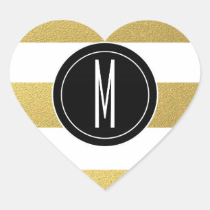 GOLD FOIL STRIPES ZWARTE MONOGRAM HART STICKER