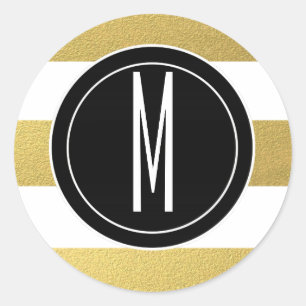 GOLD FOIL STRIPES ZWARTE MONOGRAM RONDE STICKER