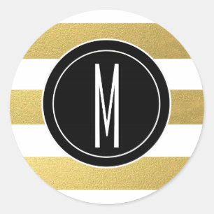 GOLD FOIL STRIPES ZWARTE MONOGRAM RONDE STICKER