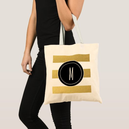 GOLD FOIL STRIPES | ZWARTE MONOGRAM TOTE BAG (Voorkant (product))