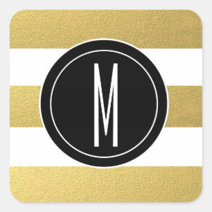 GOLD FOIL STRIPES ZWARTE MONOGRAM VIERKANTE STICKER