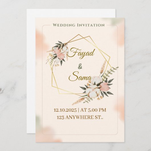 Gold Foil Style Wedding Invitation | Elegant Scrip (Devant / Derrière)