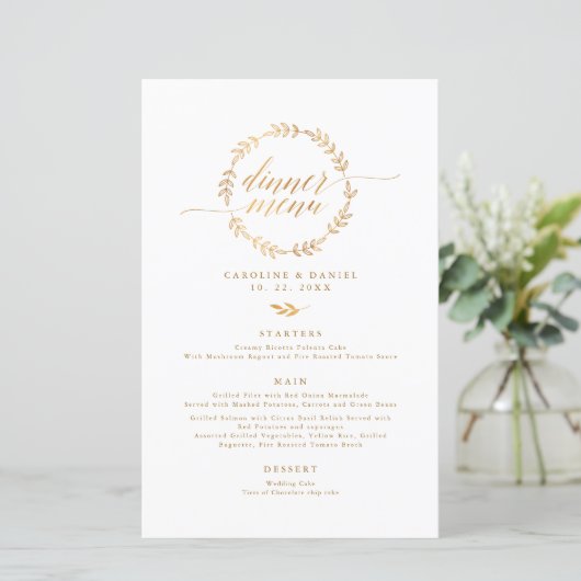 Gold Foil Stylish Calligraphie Mariage Menu (Debout devant)