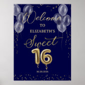 Gold Foil Sweet 16 Ballons Affiche de bienvenue bl (Devant)