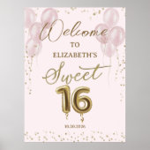 Gold Foil Sweet 16 Ballons Affiche de bienvenue ro (Devant)