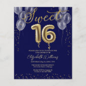 Gold Foil Sweet 16 Balloons Budget Invitations (Voorkant)