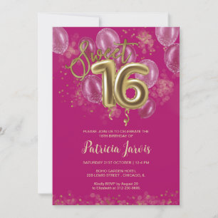 Gold Foil Sweet 16 bday-ballonnen Partij Hot Pink Kaart