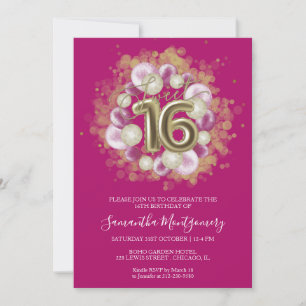 Gold Foil Sweet 16 bday-ballonnen Partij Hot Pink Kaart