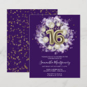 Gold Foil Sweet 16-Bday Balloons Budget Invitation (Voorkant / Achterkant)