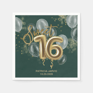 Gold Foil Sweet 16 Bday Balloons Emerald Green Servet
