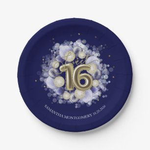 Gold Foil Sweet 16 Bday Balloons Party Royal Blue Papieren Bordje