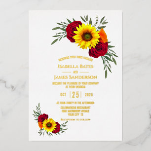 Gold Foil Text Elegant Sunflower Roos Weddenschap Folie Uitnodiging