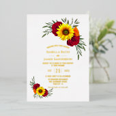 Gold Foil Text Elegant Sunflower Roos Weddenschap Folie Uitnodiging (Staand Voorkant)