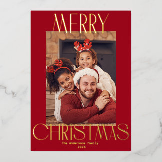 Gold Foil Text Red Merry Christmas Card Folie Feestdagenkaart