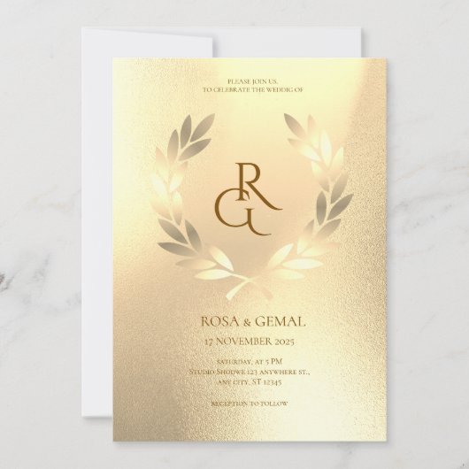 Gold Foil Texture Élégante invitation de mariage (Devant)