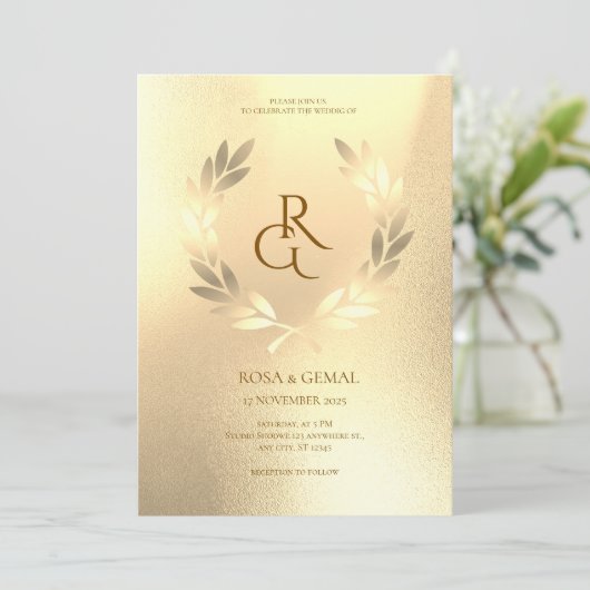 Gold Foil Texture Élégante invitation de mariage (Debout devant)