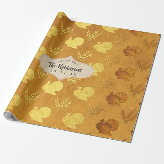 Gold Foil Thanksgiving Cadeaupapier (Uitgerold)