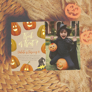 Gold Foil Trick or treat Pumpkin Foto Birthday Folie Uitnodiging