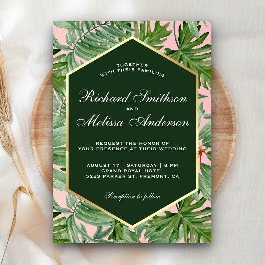 Gold Foil Tropical Green Feuilles Faire-part de ma