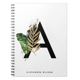 Gold Foil Tropical Letter A Monogram aangepast Notitieboek