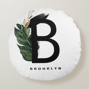 Gold Foil Tropical Letter B Monogram op maat Rond Kussen