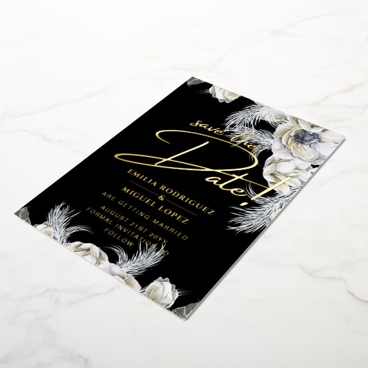 Gold Foil Tropical Pampas Grass Weddenschap Save D Folie Uitnodiging (Gedraaid)