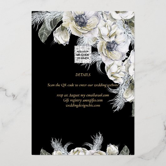 Gold Foil Tropical Pampas Grass Weddenschap Save D Folie Uitnodiging (Achterkant)