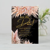 Gold Foil Tropical Pampas Grass Weddenschap Save D Folie Uitnodiging (Staand Voorkant)