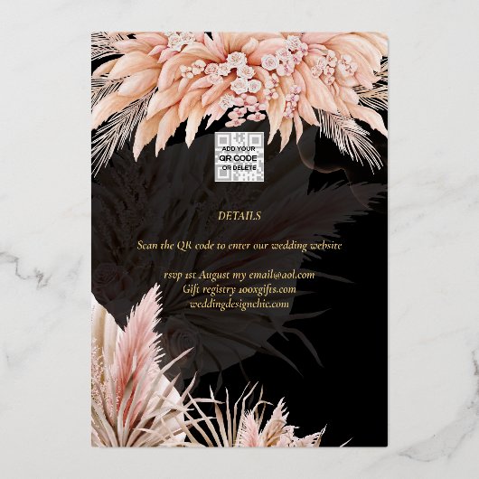 Gold Foil Tropical Pampas Grass Weddenschap Save D Folie Uitnodiging (Achterkant)