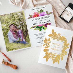 Gold Foil Vibrant Jardin Floral Faire-part de mari