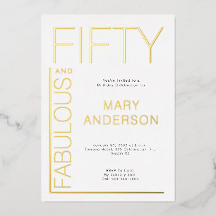 Gold Foil Vijftig en fantastisch 50ste verjaardags Folie Uitnodiging