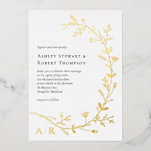 Gold Foil Vine Soll Faire-part de mariage moderne, (Recto)