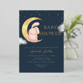 Gold Foil | Waterverf Boho Bunny Girl Baby shower Folie Uitnodiging (Staand Voorkant)